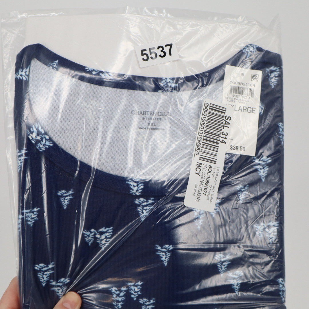 Charter Club Intimates Sleep Shirt XXL Navy Forest Stroll Tree Knit Nightgown