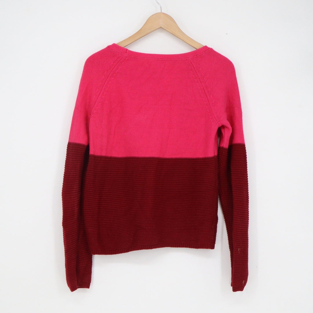 Banana Republic Womens Pink Burgundy Colorblock Merino Wool Sweater S
