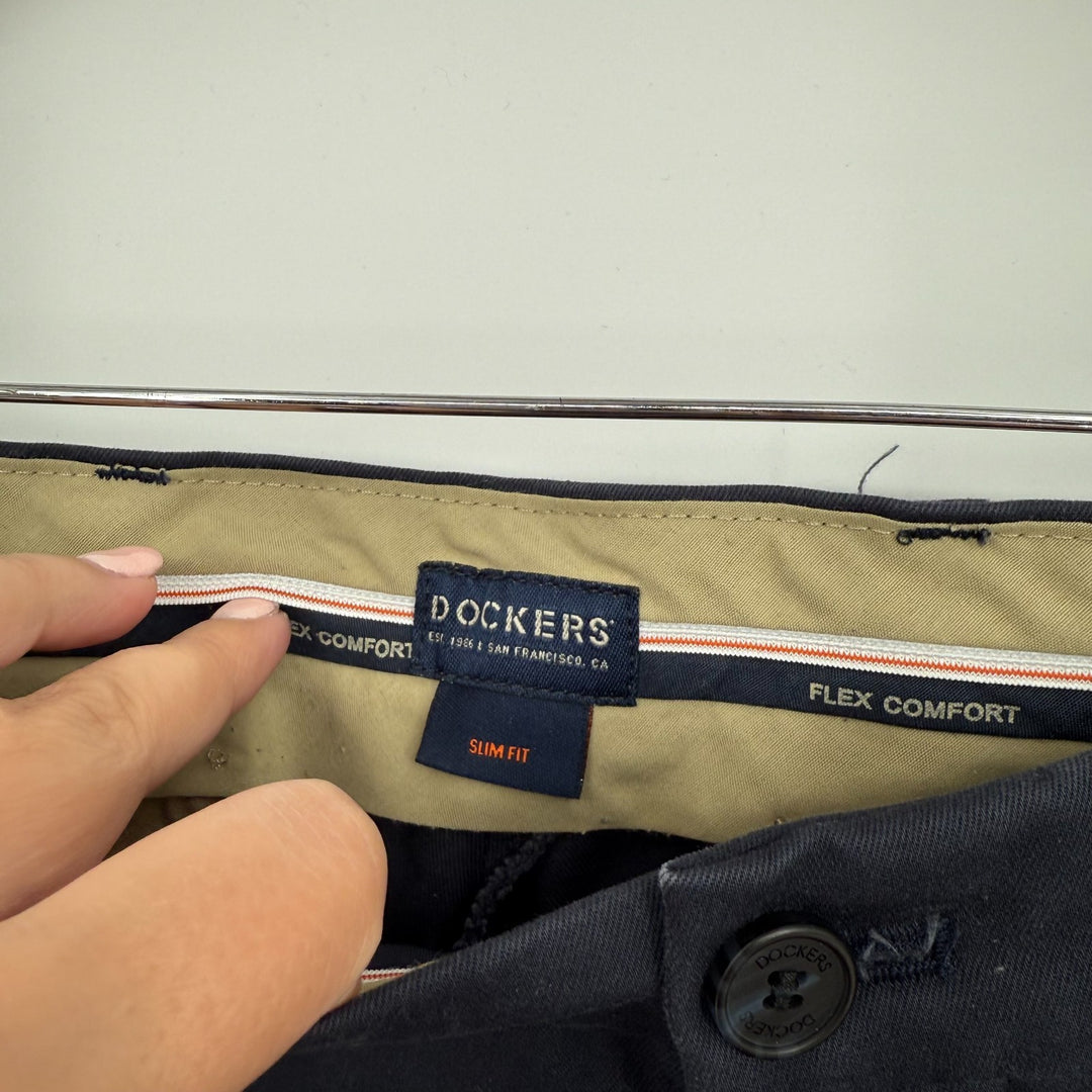 Dockers Flex Comfort Slim Fit Chino Pants Mens 33x34 Blue Cotton Stretch Formal