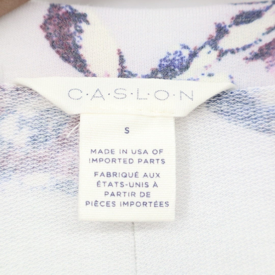 Caslon T-Shirt Womens Small White Floral Stretch Crew Neck Raglan Sleeve Outdoor