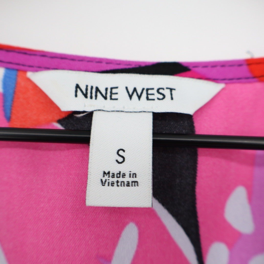 Nine West Sleeveless V Neck Peplum Top Floral Print Pink Blue Women's Size S