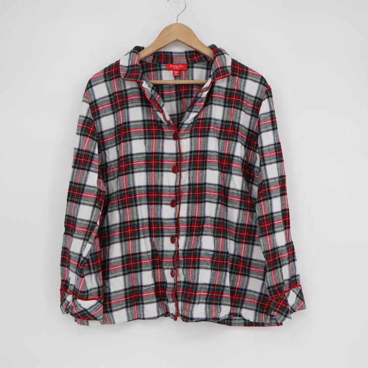 Family PJs Macys Womens 1X Red Green White Plaid Cotton Flannel Pajama Top