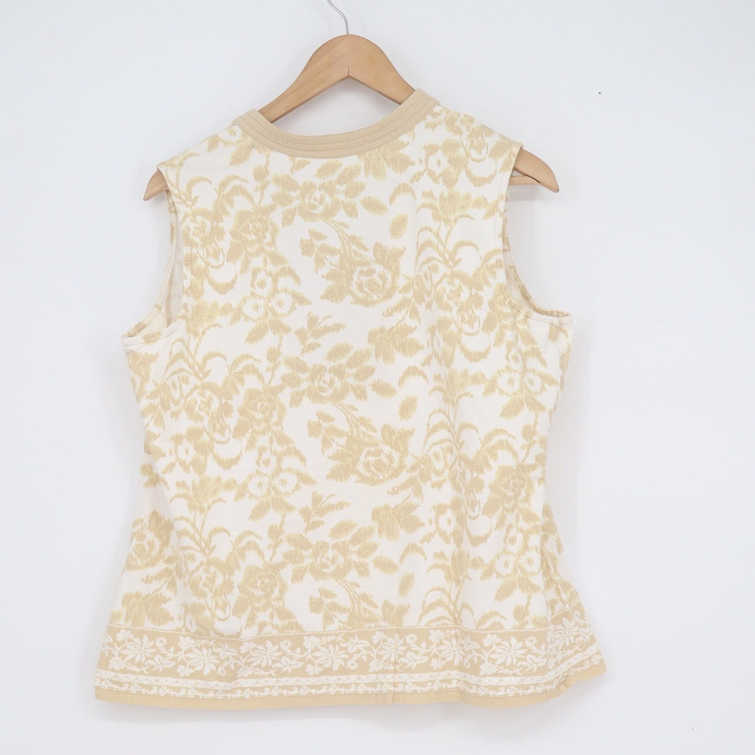 Charter Club Woman Tan Floral Damask Split Neck Sleeveless Top Plus Size 0X