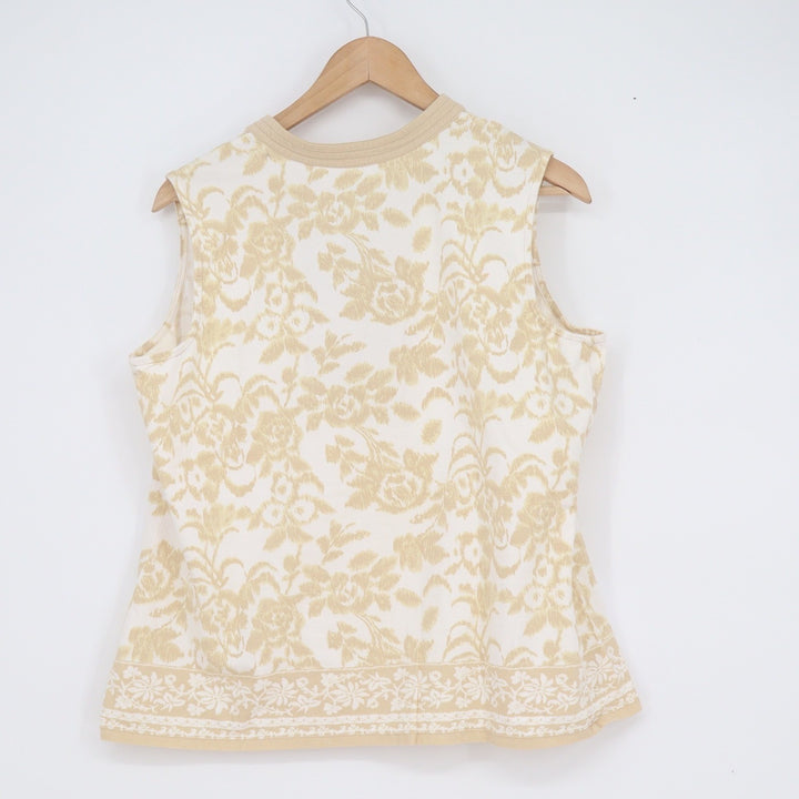 Charter Club Woman Tan Floral Damask Split Neck Sleeveless Top Plus Size 0X