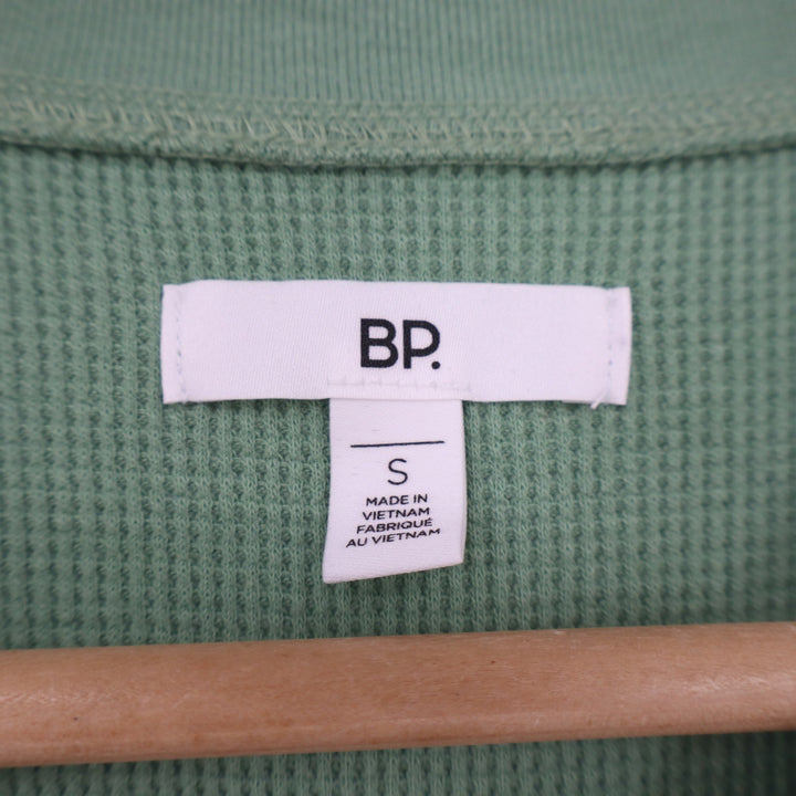 BP Top Womens S Henley Cropped Sage Green Waffle Knit Thermal Long Sleeve