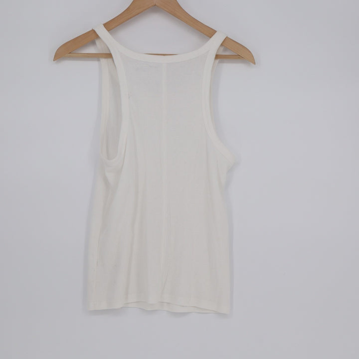 Aerie Tank Top Womens Large White Ribbed Knit Scoop Neck Sleeveless Outdoor