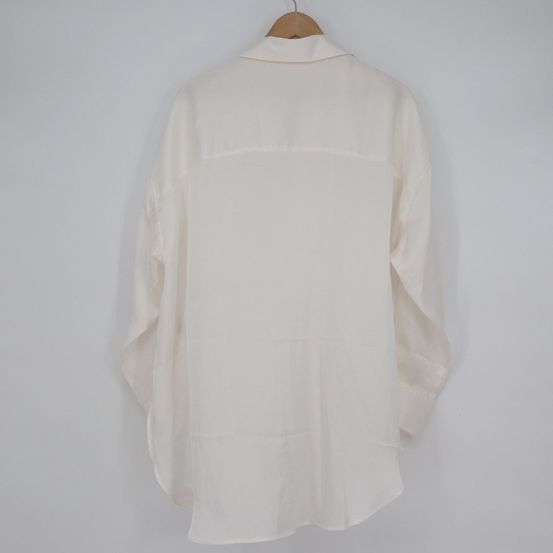 HM Womens Oversized Button Down Shirt Off White Collared Long Sleeve Size M