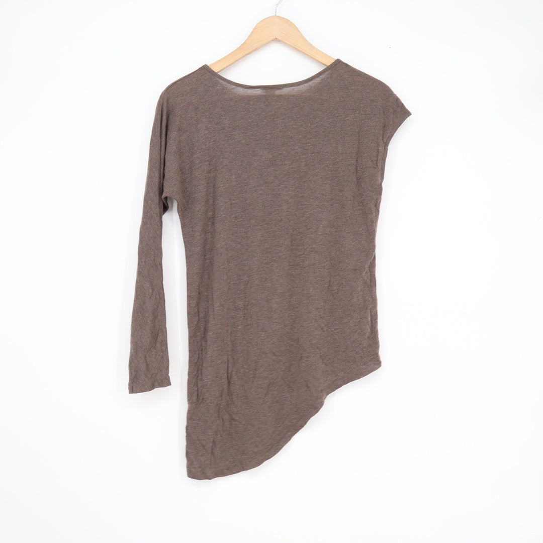 Club Monaco Brown Asymmetric One Sleeve Tencel Top XS