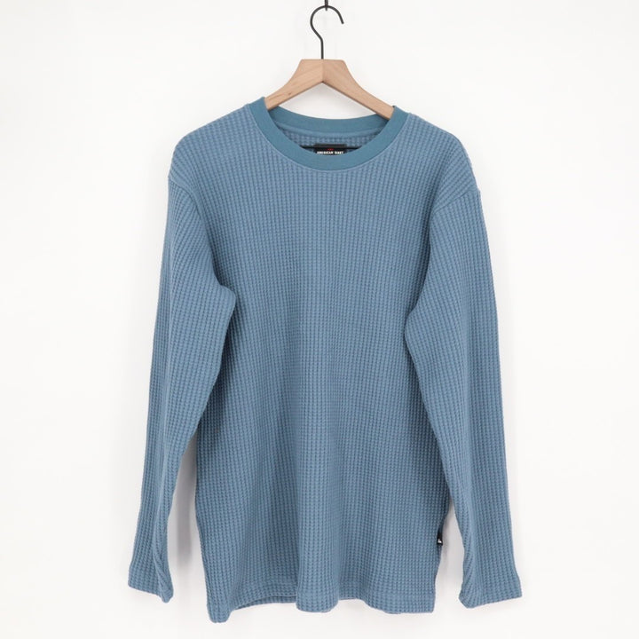 American Giant T-Shirt Mens L Bluefin Stretch Waffle Knit Long Sleeve Crew Neck