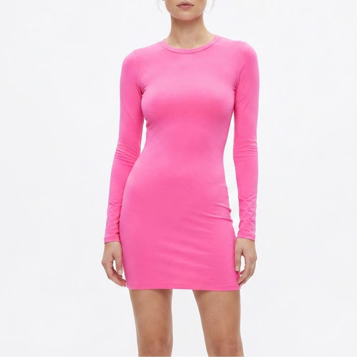 Naked Wardrobe Neon Pink Long Sleeve Bodycon Mini Dress XS