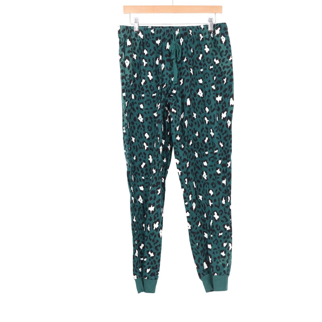 Jenni Intimates Womens Green Leopard Print Cotton Pajama Jogger Pants Size M