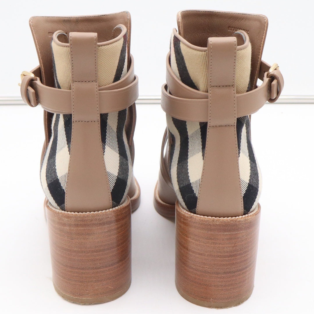 Burberry Pryle Leather House Check Ankle Boots Wheat Tan Block Heel EU 39
