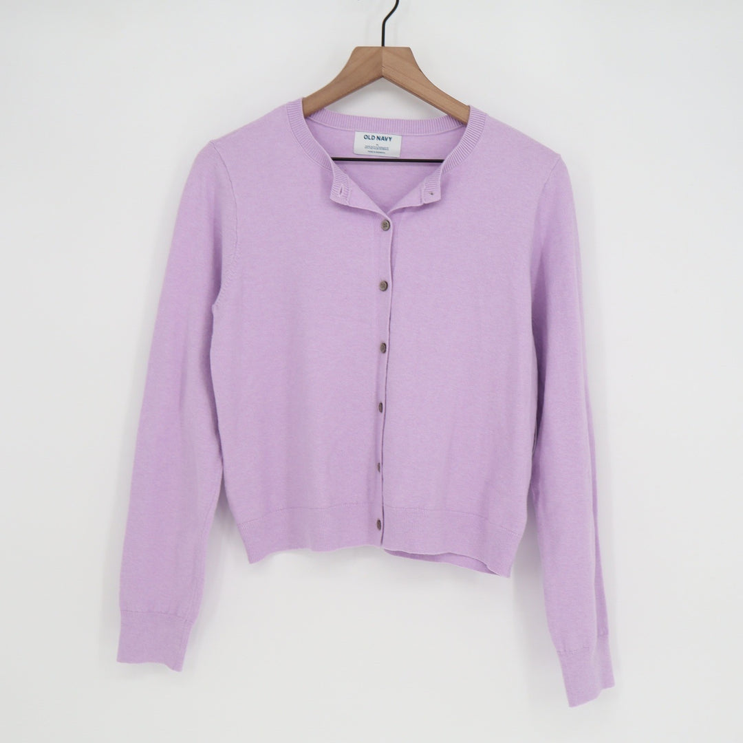 Old Navy Womens Lavender Purple Crew Neck Button Front Cardigan Sweater M