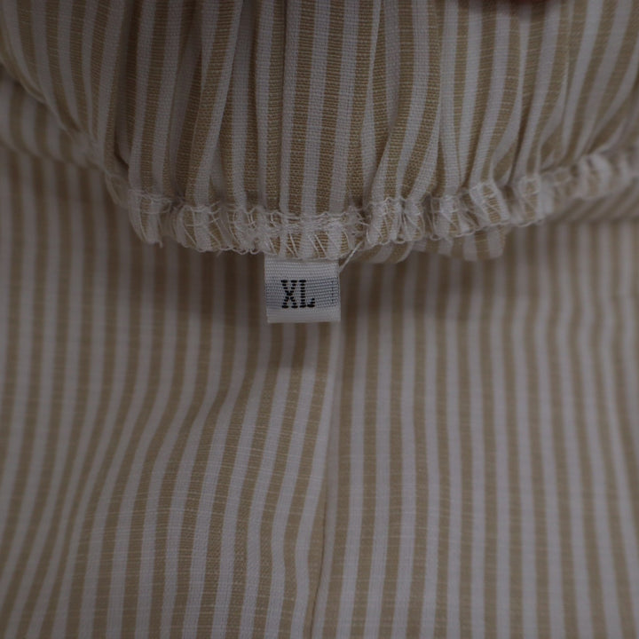 Tan White Striped Smocked Peplum Tube Top and Shorts Set XL