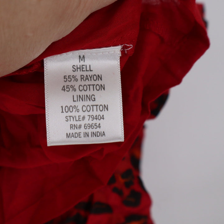 Alya Red Leopard Print Button Front Maxi Dress Smocked Back 79404 Mens Size M
