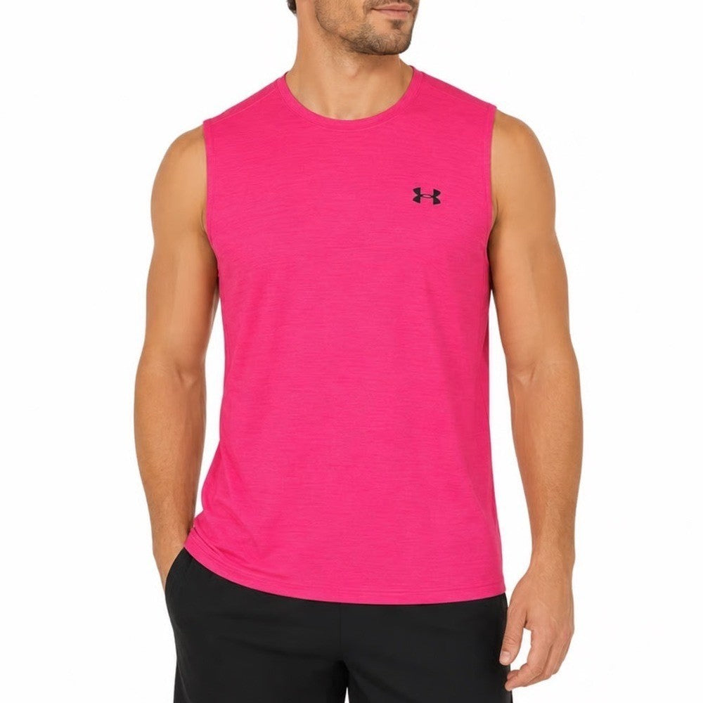 Under Armour Mens Tech Vent Tank Top Pink Heathered Sleeveless Gym Shirt S