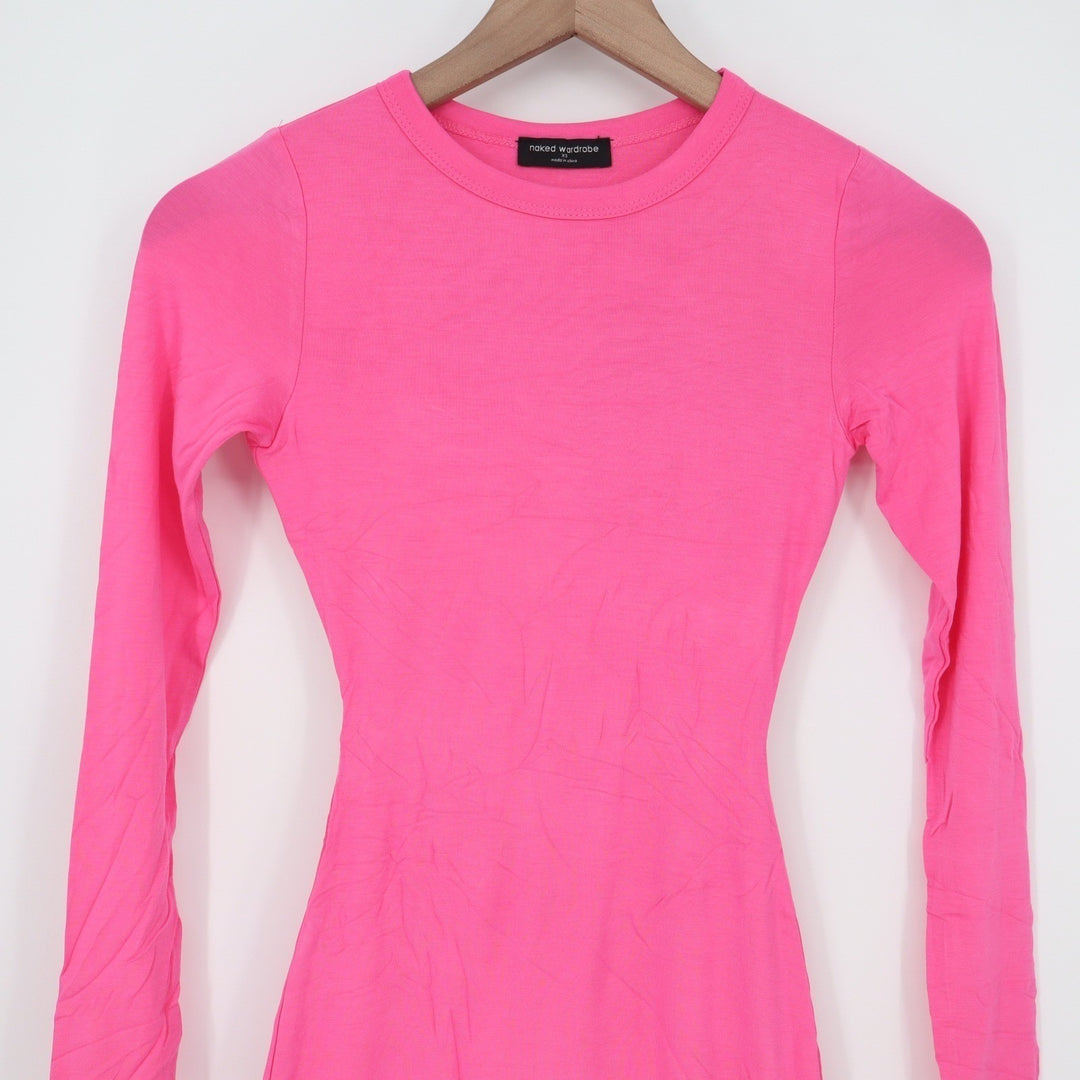 Naked Wardrobe Womens Pink Long Sleeve Bodycon Mini Dress Size L