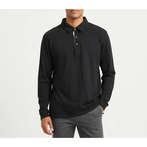 American Giant Long Sleeve Polo Shirt Black Cotton Rugby Style Mens Size M