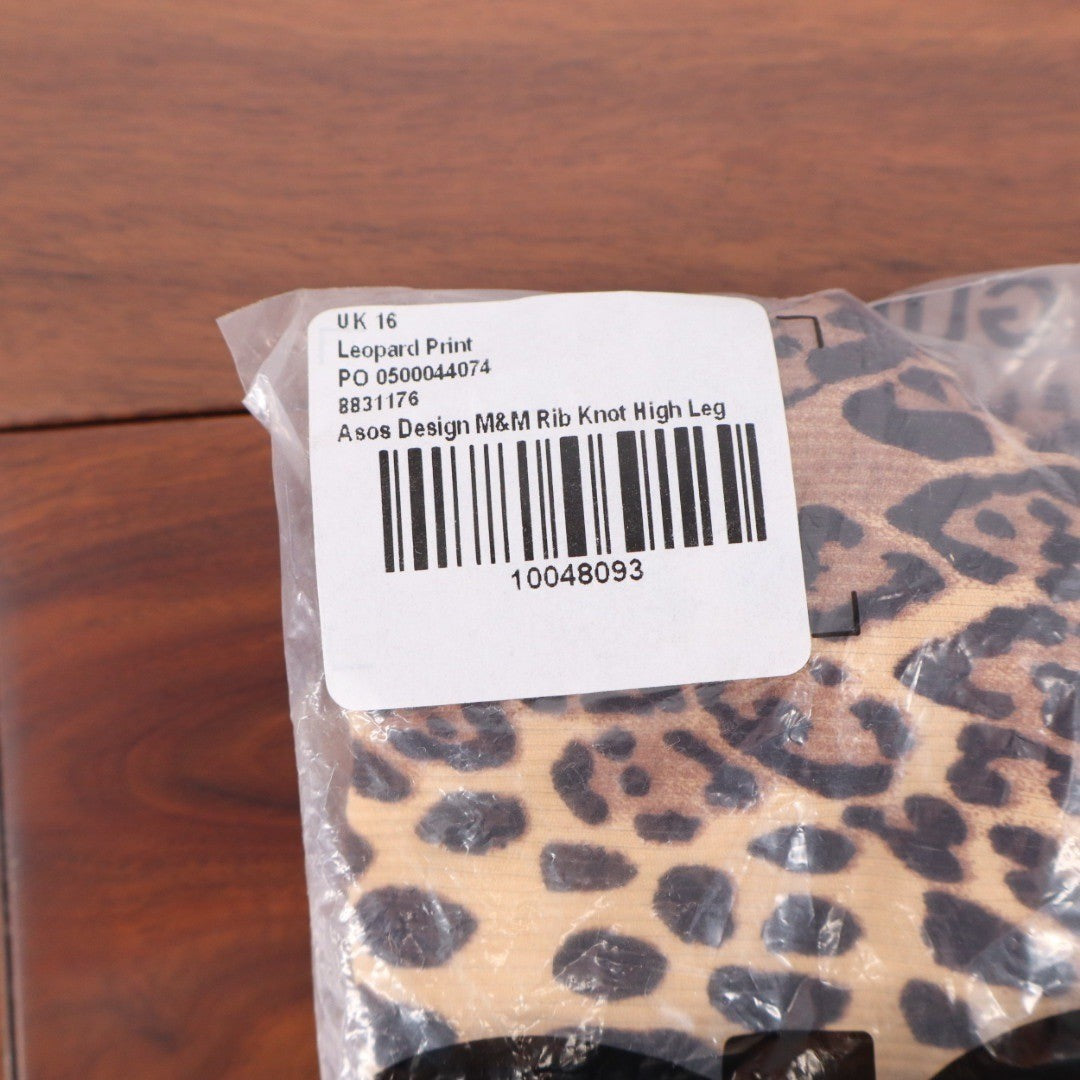 ASOS DESIGN Leopard Print Rib Knit Knot High Leg Bikini Bottoms Size US 4 UK 8
