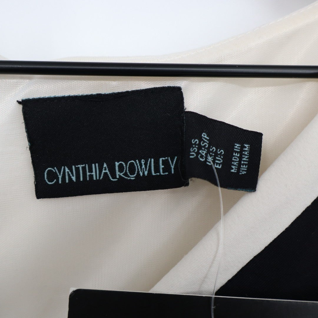 Cynthia Rowley A-Line Dress Womens S White Black Chevron Stretch V-Neck Back Zip