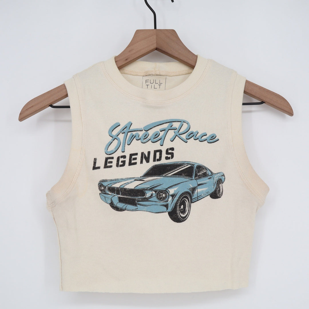 Full Tilt Street Race Legends Graphic Ribbed Crop Tank Top Cream Small