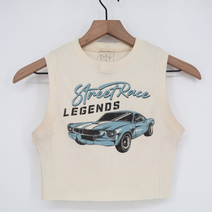 Full Tilt Street Race Legends Graphic Ribbed Crop Tank Top Cream Small