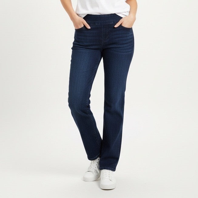 Jag Jeans Women 16 Blue Denim Cotton Stretch Elastic Waist Mid Rise Straight Leg
