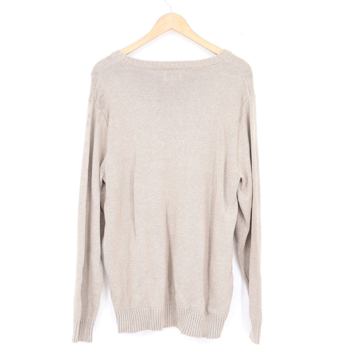 Haggar Mens Large Tan Beige Textured Grid Crewneck Cotton Blend Pullover Sweater
