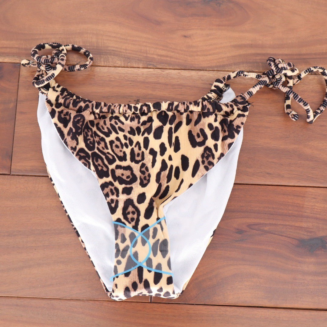 ASOS DESIGN Leopard Print Rib Knit Knot High Leg Bikini Bottoms Size US 4 UK 8