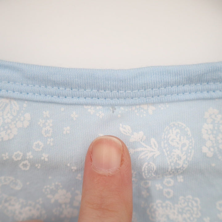 Charter Club Cropped Pajama Top Womens Large Blue Floral Cotton Button Front