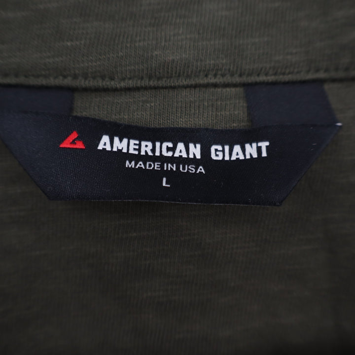 American Giant Premium Slub Shirt Mens Large Olive Cotton Back Yoke Button Up