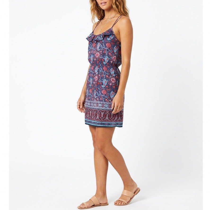 American Eagle Outfitters Mini Dress Womens M Multi Paisley Print Ruffled Neck