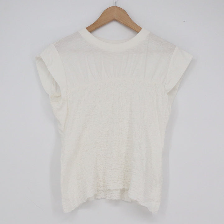 Maeve by Anthropologie White Smocked Cap Sleeve Textured Top Small