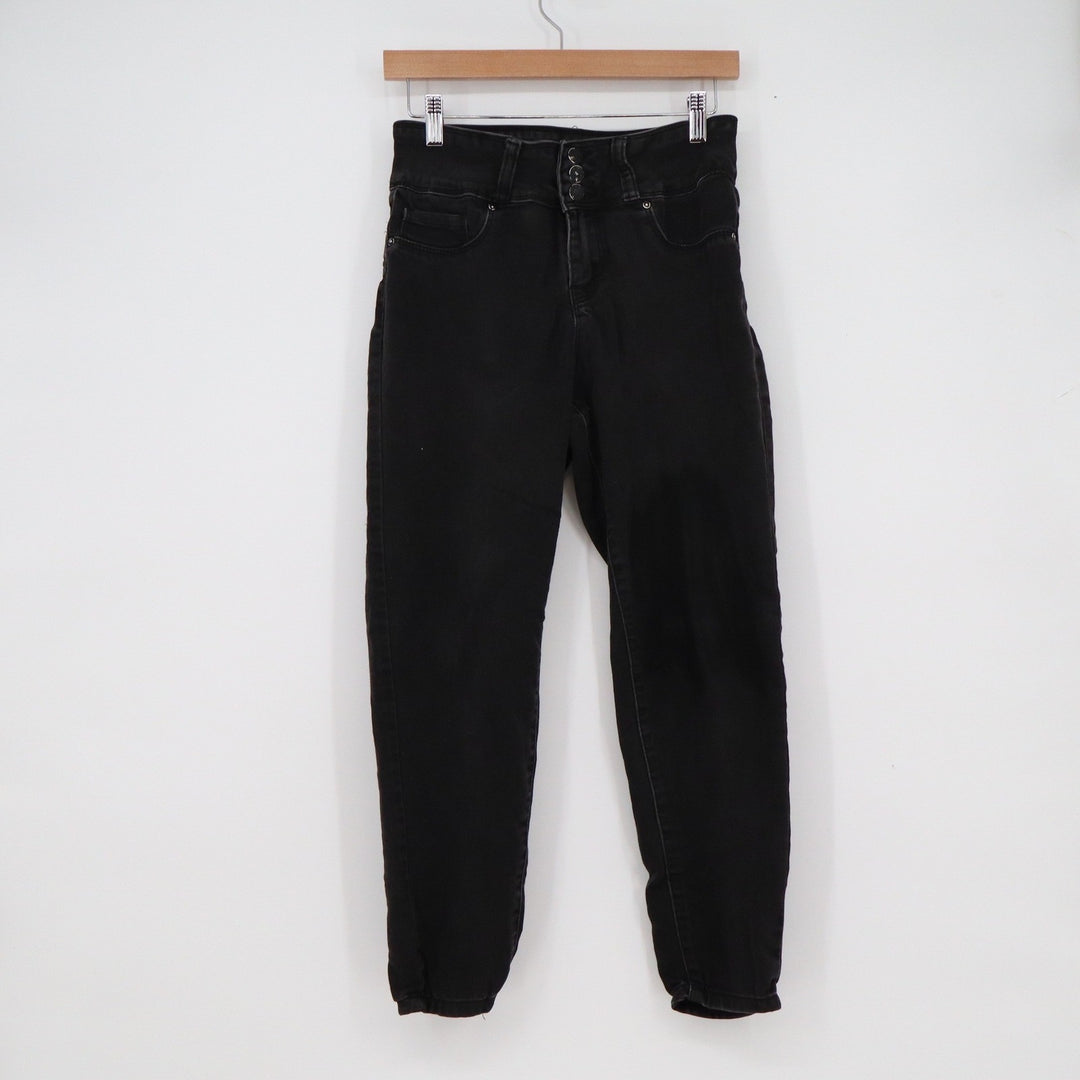 Blue Savvy Womens High Rise Triple Button Skinny Jeans Faded Black Size 9/29
