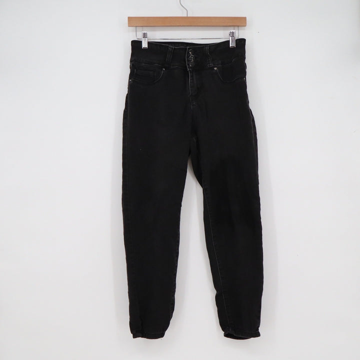Blue Savvy Womens High Rise Triple Button Skinny Jeans Faded Black Size 9/29