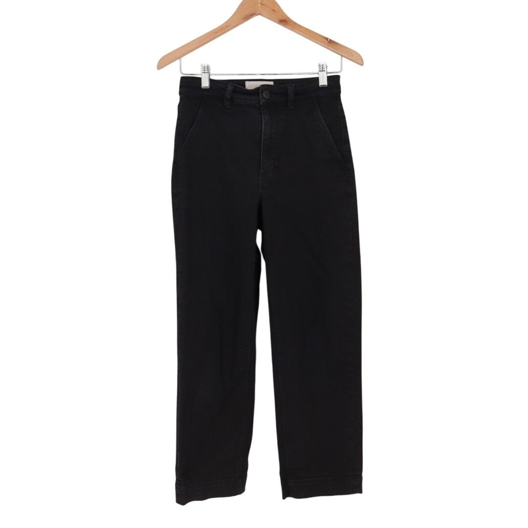 Everlane Crop Pants Womens 2 Black Cotton Stretch Slash Pockets Straight Leg