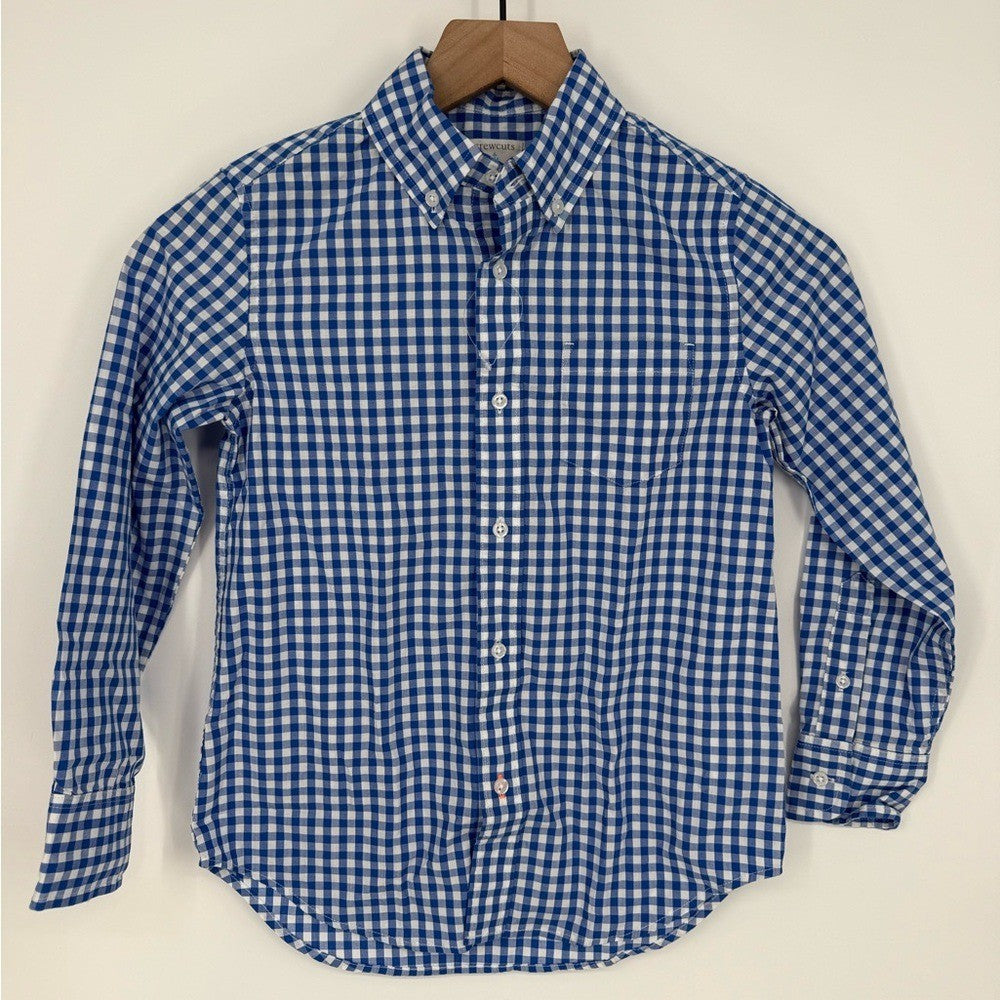 J.Crew Crewcuts Boy's Long-Sleeve Gingham Flex Cotton Poplin Shirt Size 6-7