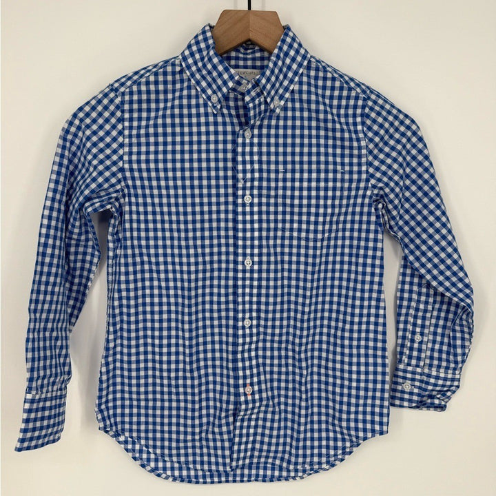 J.Crew Crewcuts Boy's Long-Sleeve Gingham Flex Cotton Poplin Shirt Size 6-7