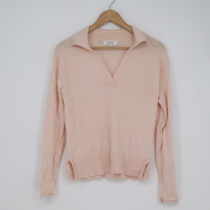 Banana Republic Womens XS Peach Pink 100% Merino Wool Polo V-Neck Sweater