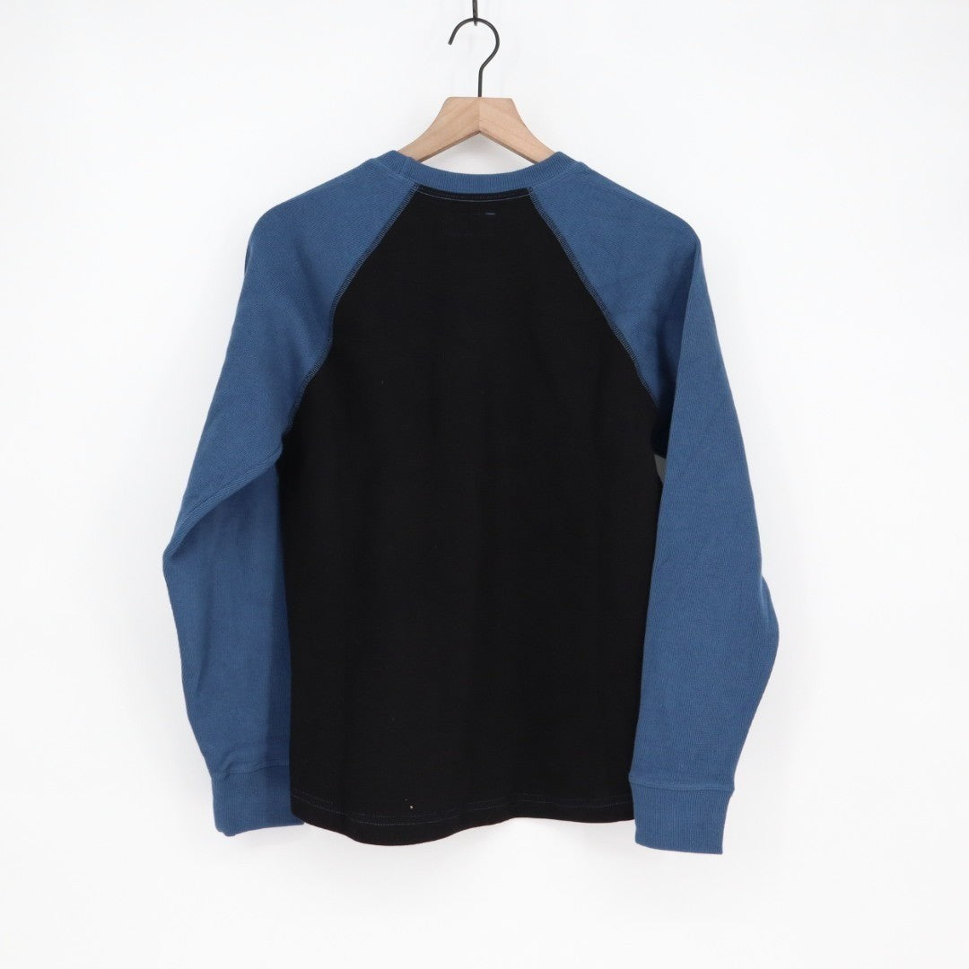 American Giant French Rib T-Shirt Mens Small Blue Black Colorblock Raglan Sleeve