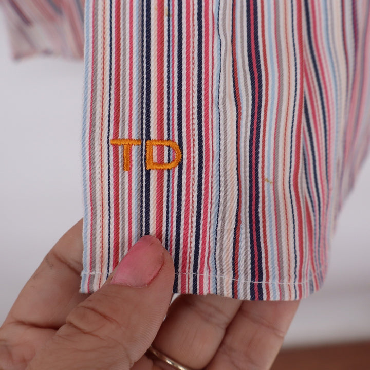 Thomas Dean Button-Down Mens 2XB Shirtmaker's Cloth Multi-Stripe Red Blue Fair