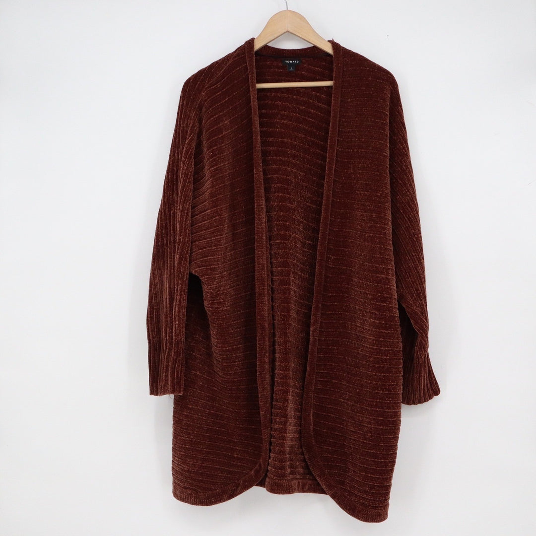 Torrid Rust Brown Chenille Ribbed Open Front Longline Cardigan Sweater Size 1