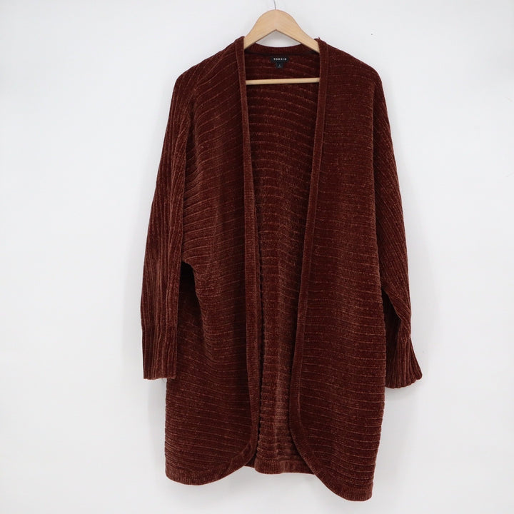 Torrid Rust Brown Chenille Ribbed Open Front Longline Cardigan Sweater Size 1