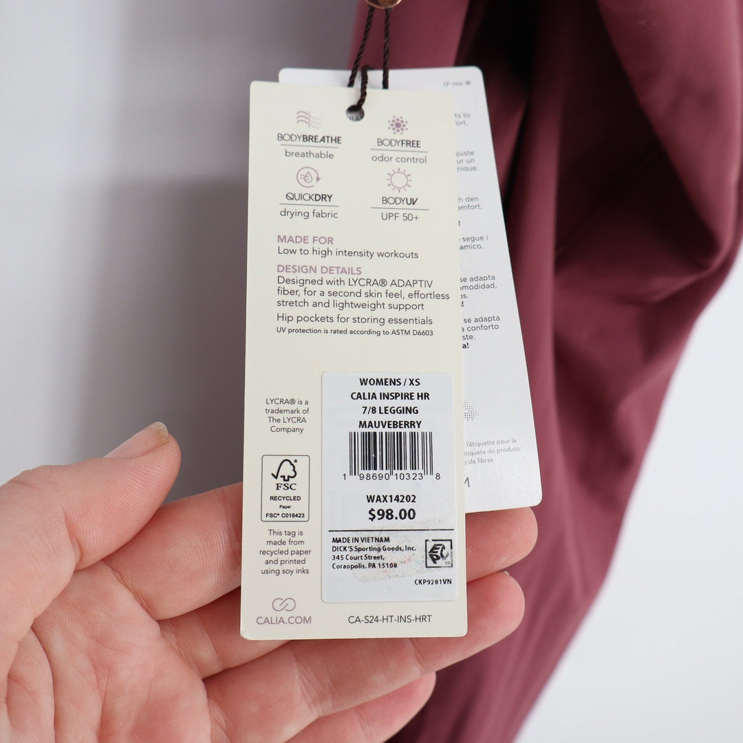 Calia Inspire High Rise 7/8 Leggings Mauveberry XS Pockets UPF 50+