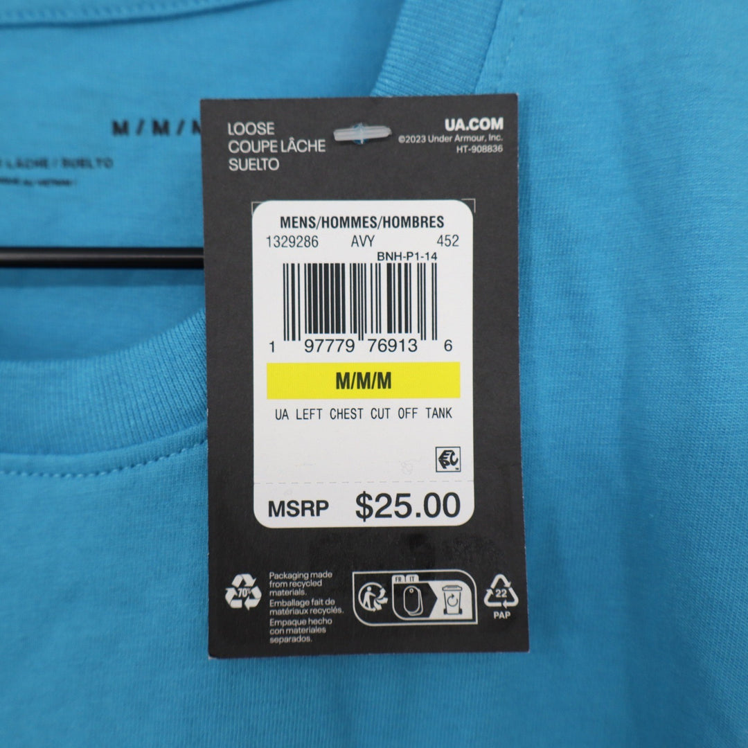 Under Armour Mens Left Chest Cut Off Tank Blue Loose Fit Gym Shirt M