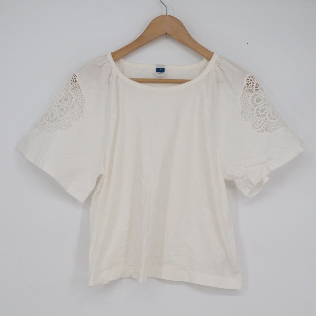 Old Navy Womens White Cotton Crochet Lace Shoulder Flutter Sleeve Top Size S