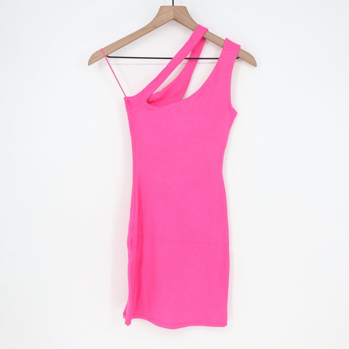 Naked Wardrobe Womens Hot Pink Asymmetrical One Shoulder Mini Dress Size L