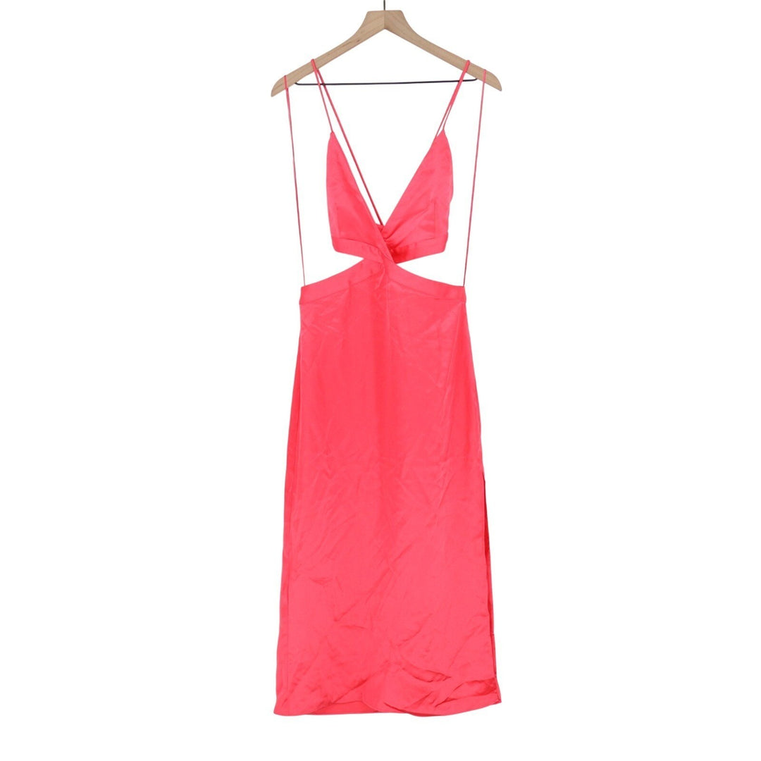 Zara Midi Dress Womens Large Pink Cut Out V-Neck Strappy Backless Cocktail Party
