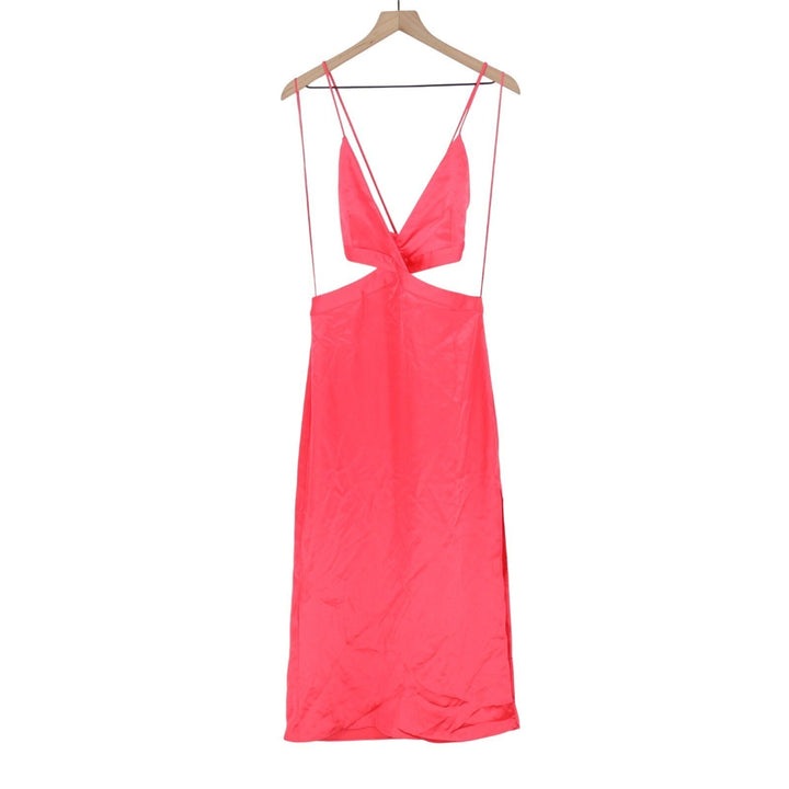 Zara Midi Dress Womens Large Pink Cut Out V-Neck Strappy Backless Cocktail Party