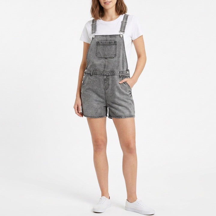 urban Bliss Shortsall Womens 16 Gray Denim Cotton Adjustable Strap Side Buttons